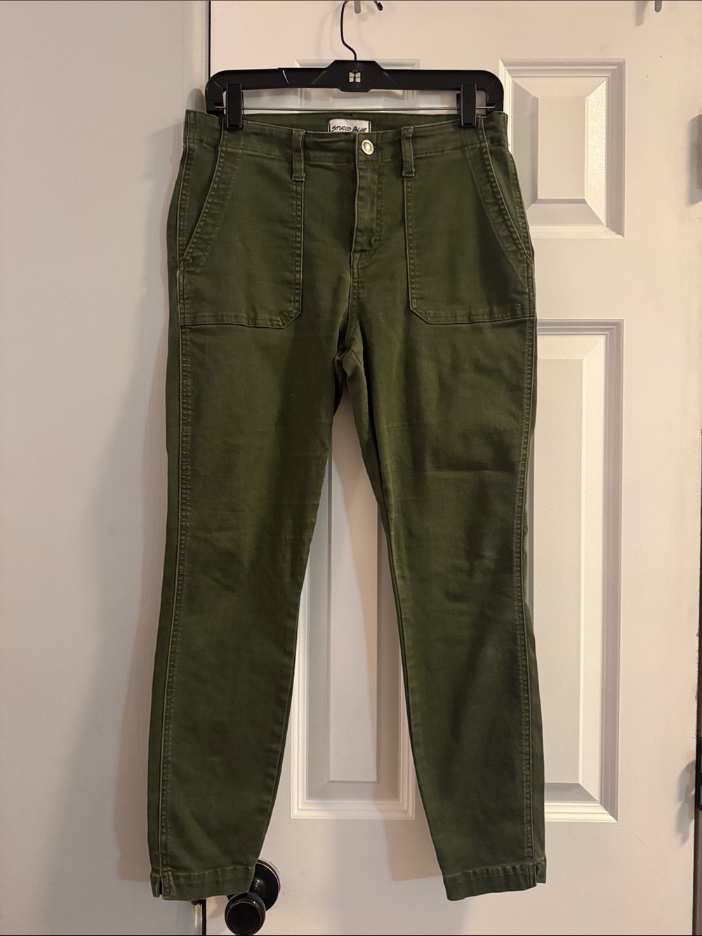 Studio Blue Olive Green Cropped Utility Jeans
